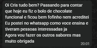 Depoimento de aluna sobre ter vendido bolo de chocolate funcional